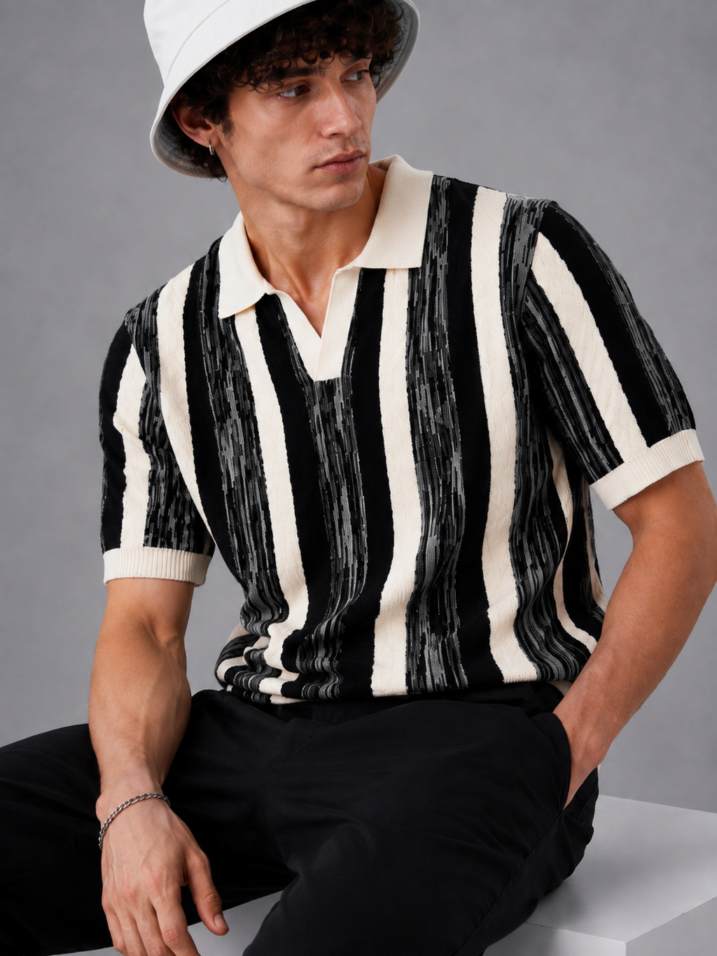 BLACK MELANGÉ KNIT POLO