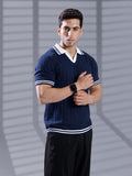 NAVY DROP NEEDLE KNIT POLO