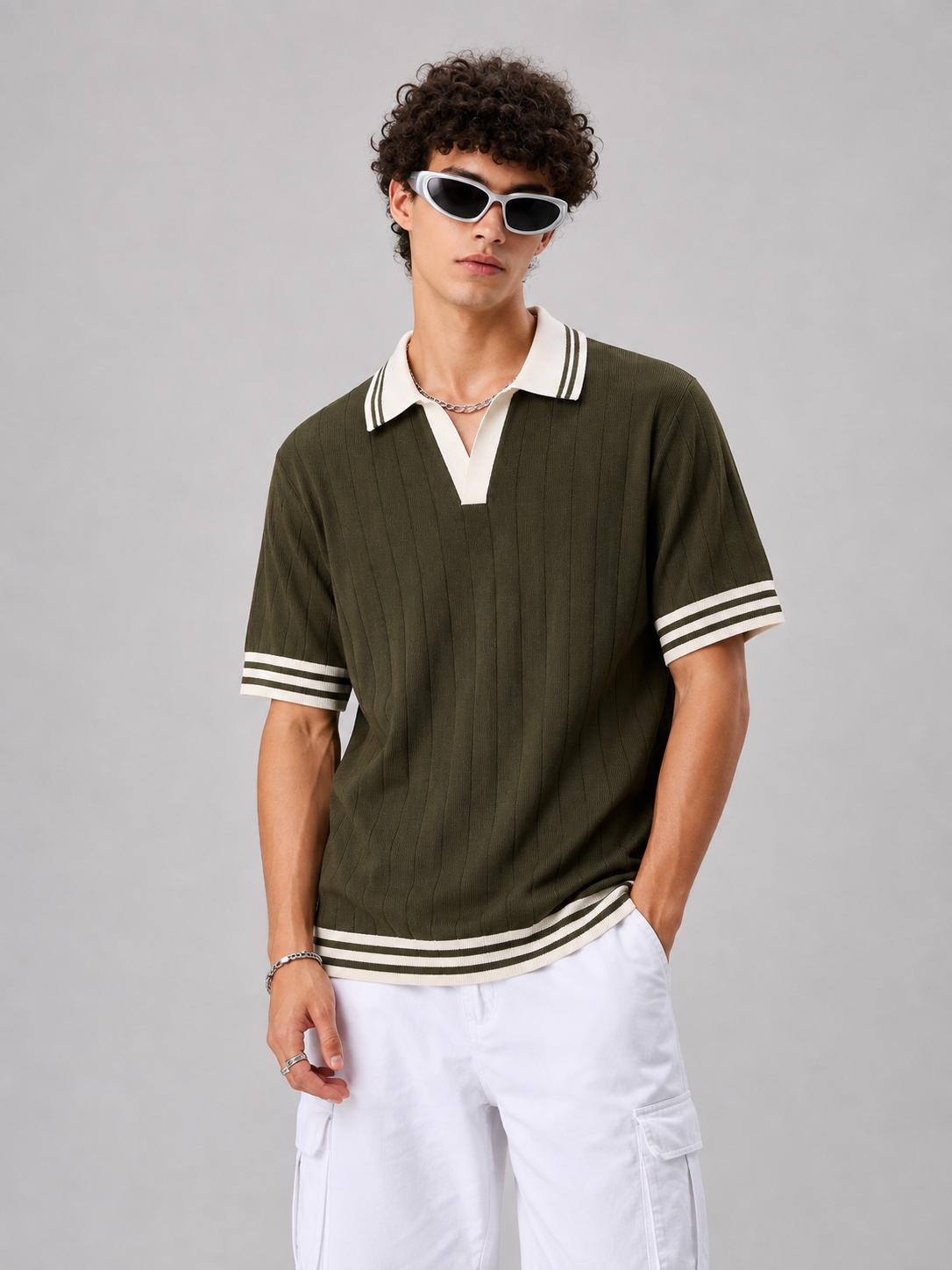OLIVE DROP NEEDLE KNIT POLO