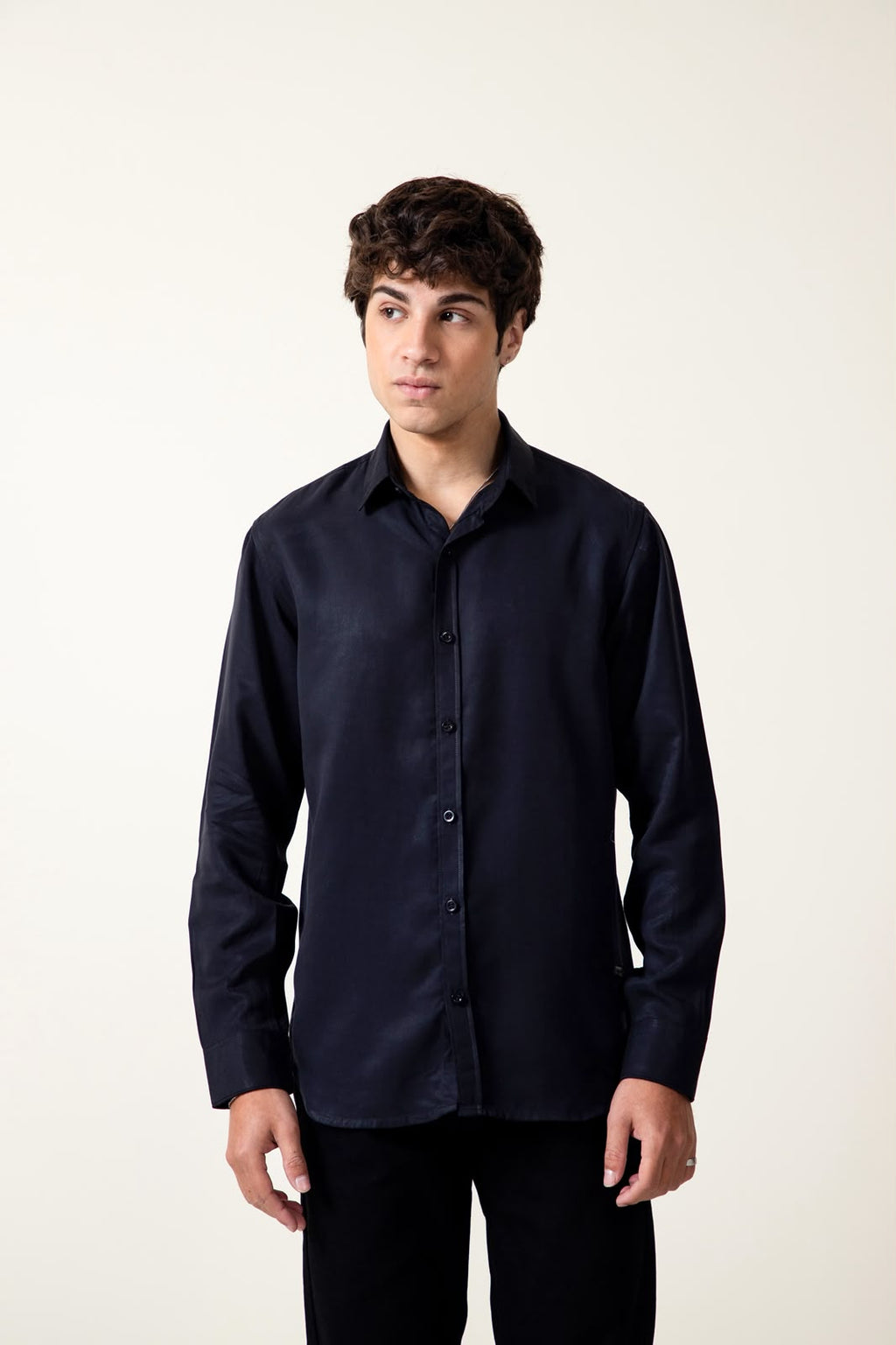 BLACK COTTON SILK SHIRT