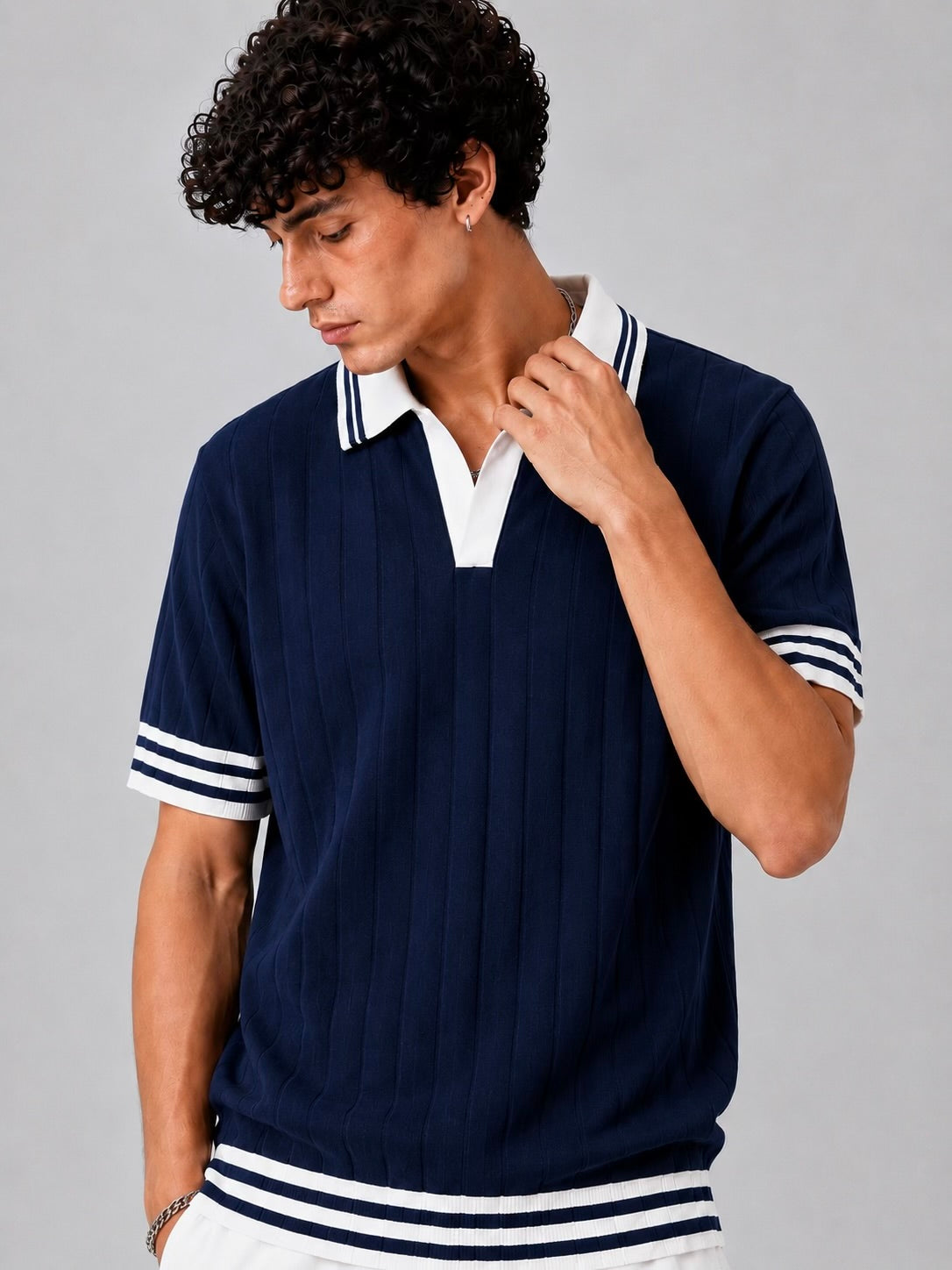 NAVI DROP NEEDLE KNIT POLO