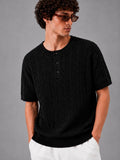 BLACK CABLE KNIT HENLEY