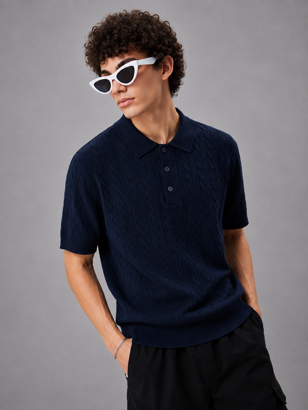 NAVI HERITAGE CABLE KNIT POLO