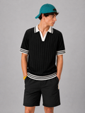 BLACK DROP NEEDLE KNIT POLO