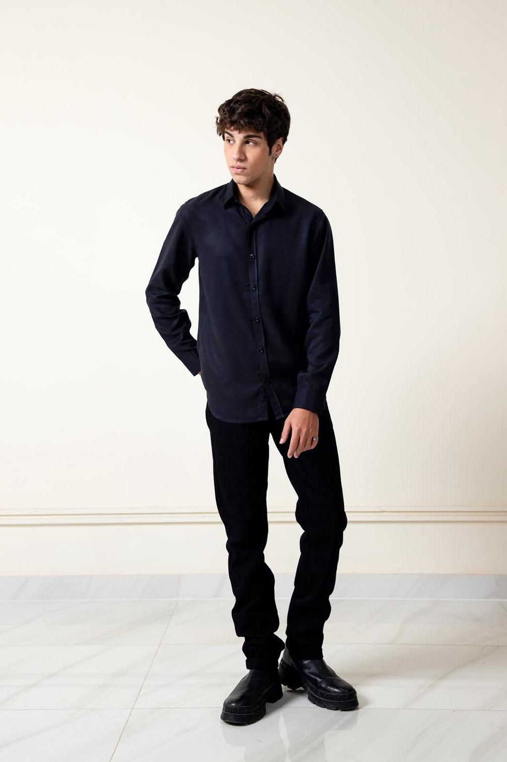 BLACK COTTON SILK SHIRT
