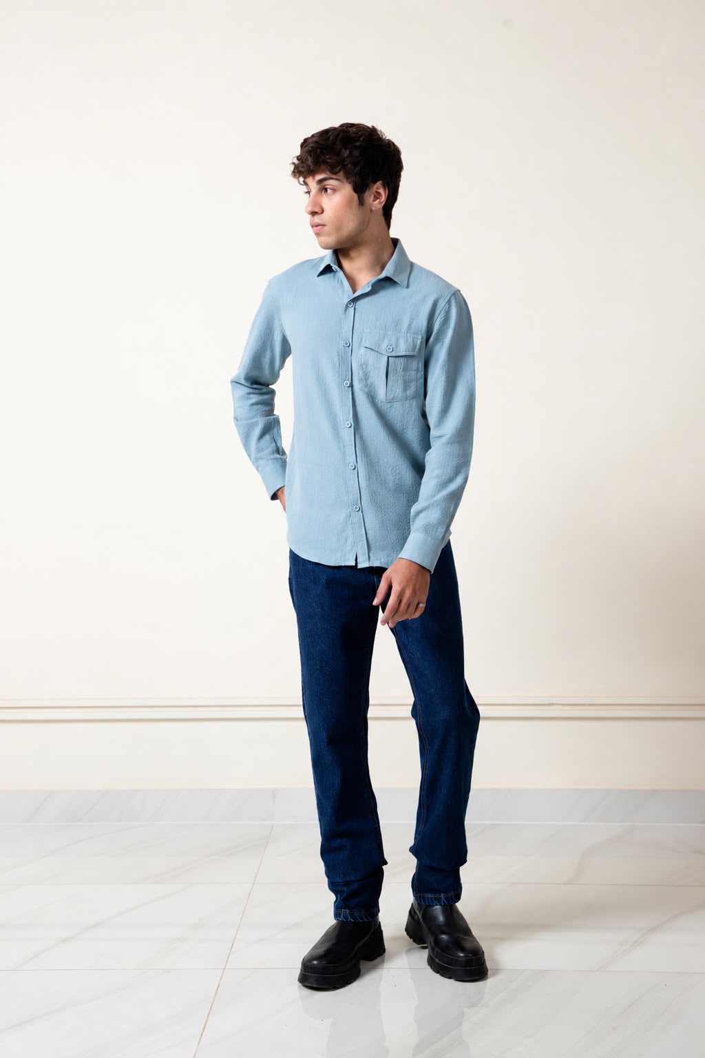 SKY TEXTURED RAYON SHIRT