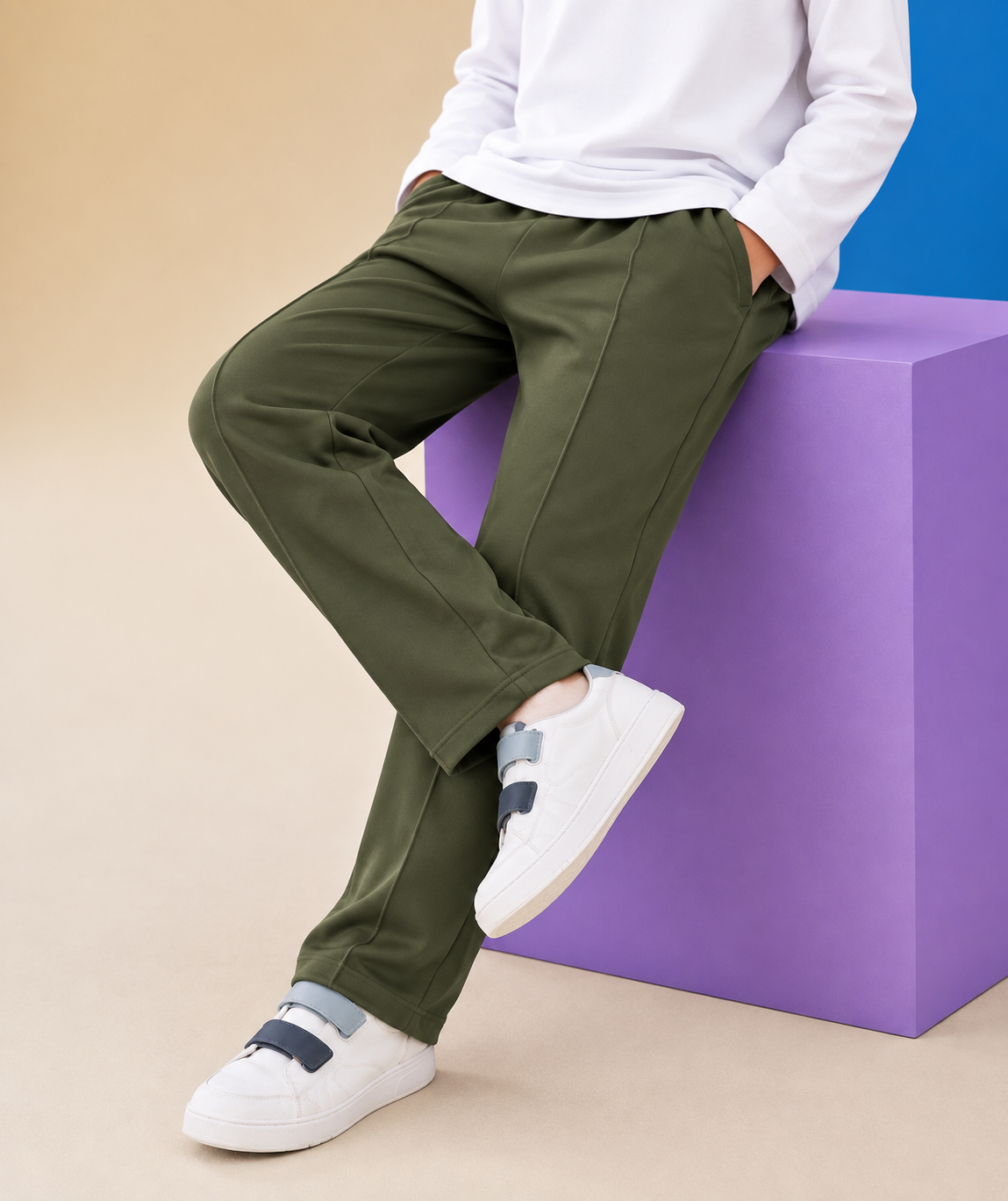 OLIVE PIPING SUMMER TROUSER