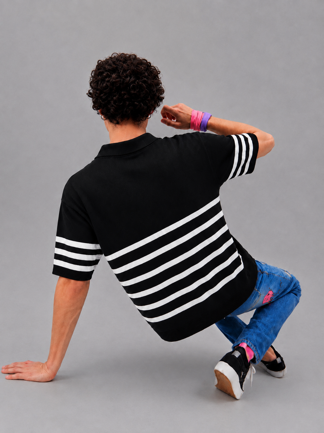 BLACK TIMELESS STRIPER KNIT POLO