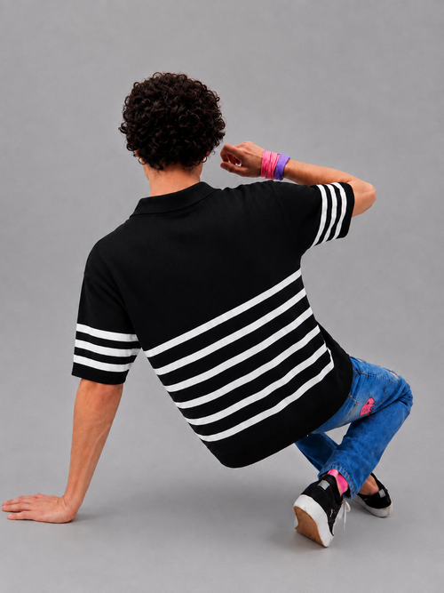 BLACK TIMELESS STRIPER KNIT POLO