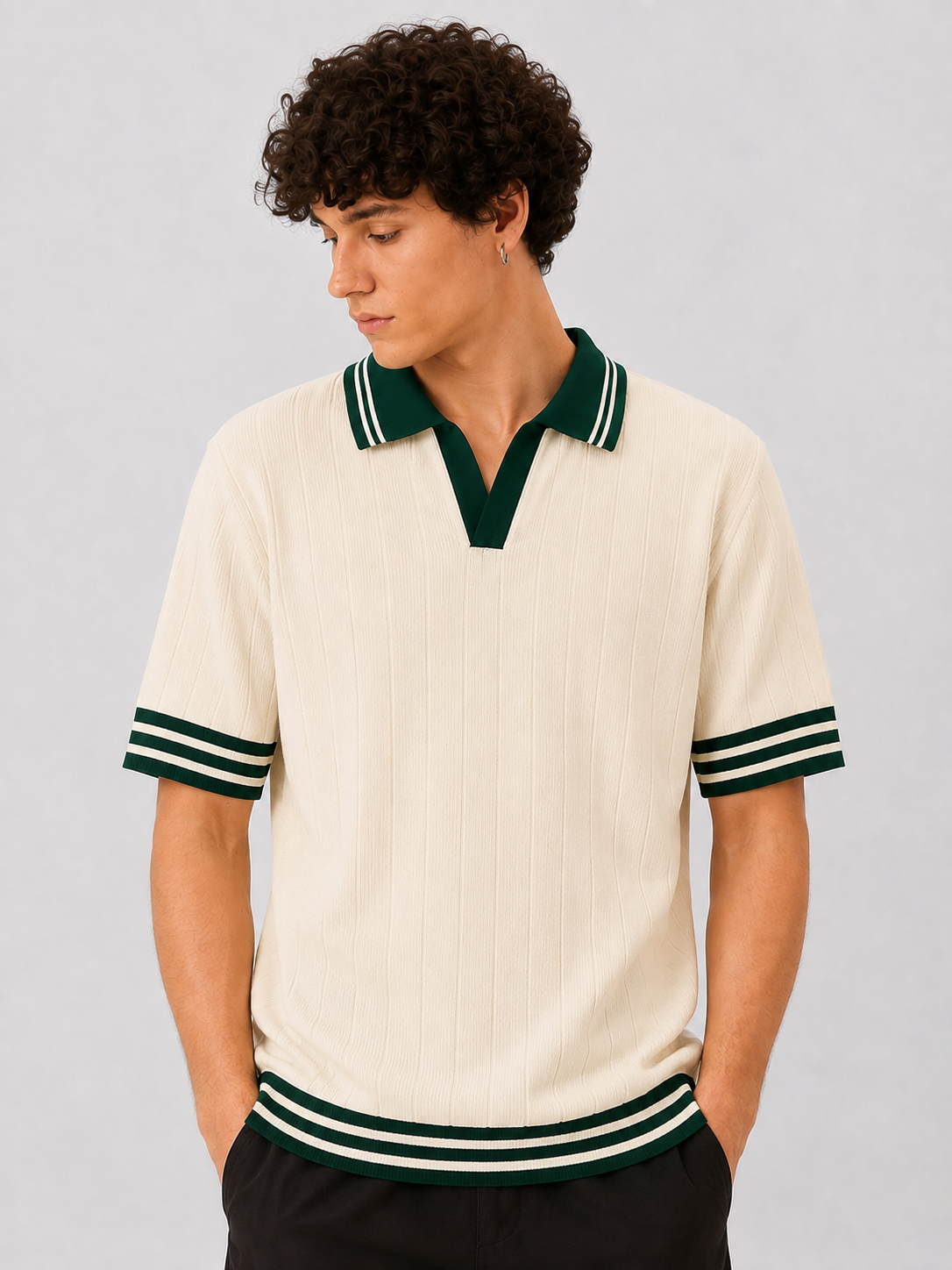 CREAM DROP NEEDLE KNIT POLO