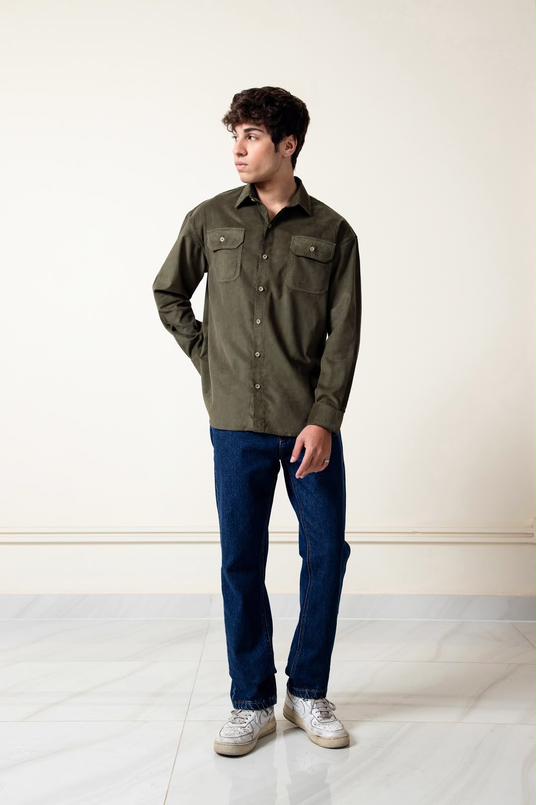 OLIVE CORDUROY SHIRT MEN