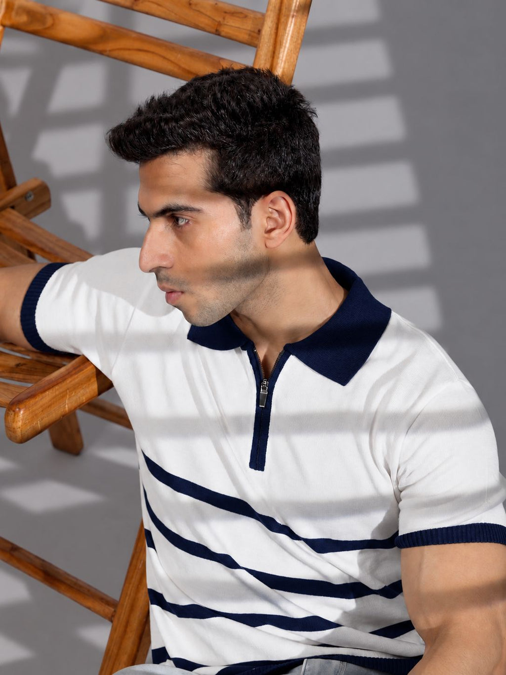 NAVY Y/D ZIPPER POLO