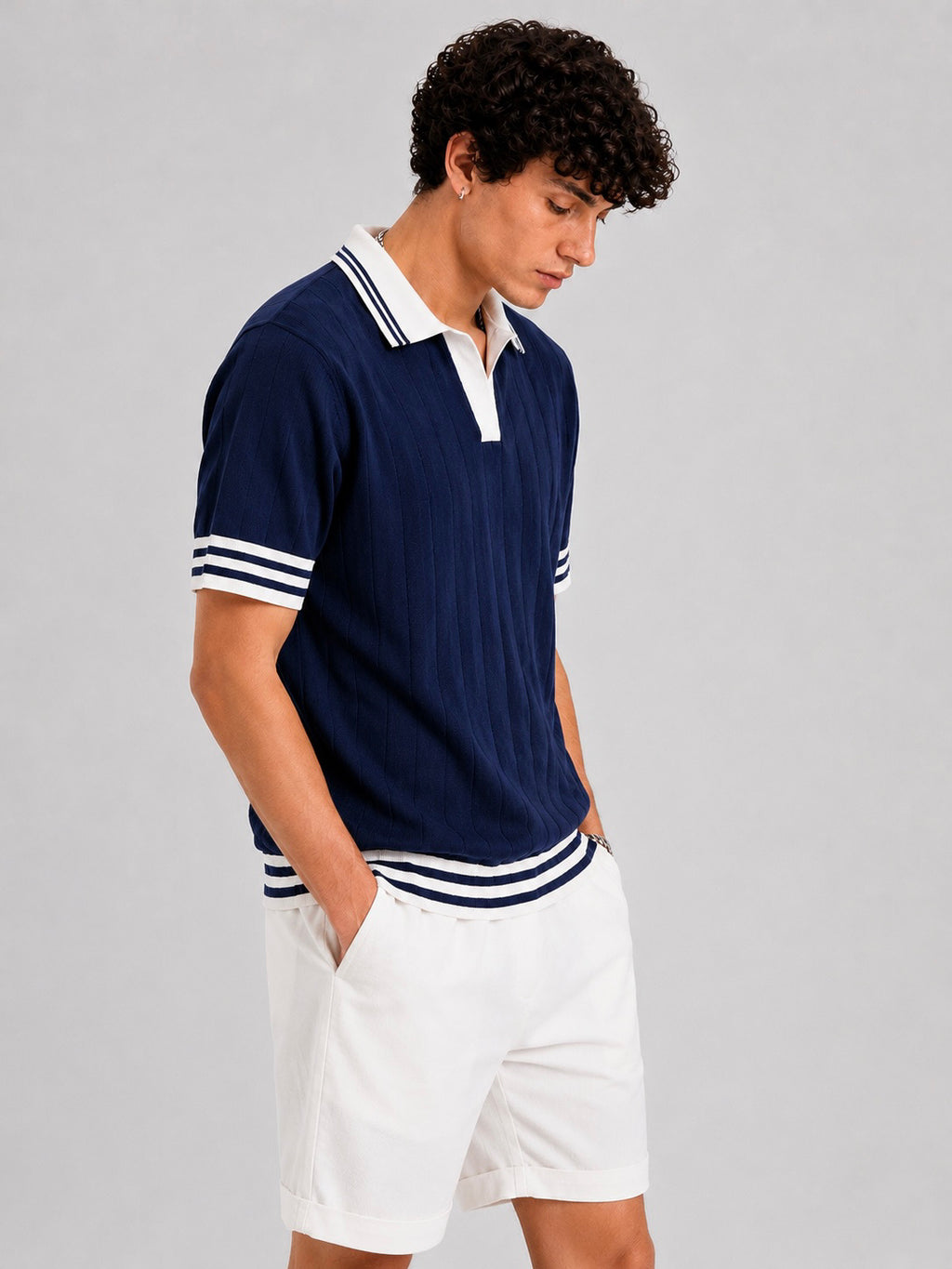 NAVI DROP NEEDLE KNIT POLO