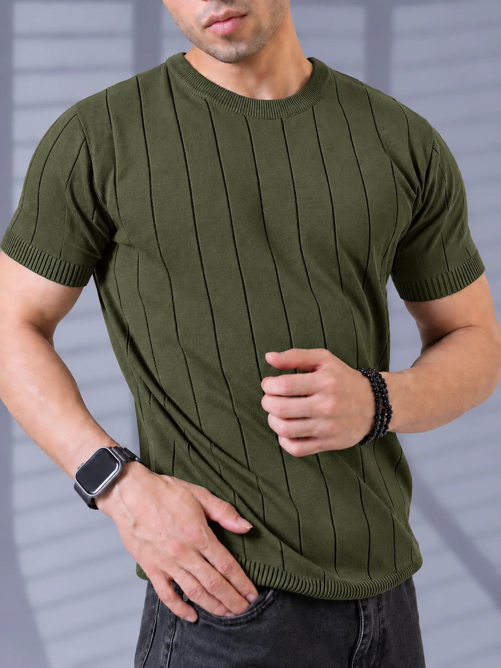 OLIVE DROP NEEDLE CREW TEE