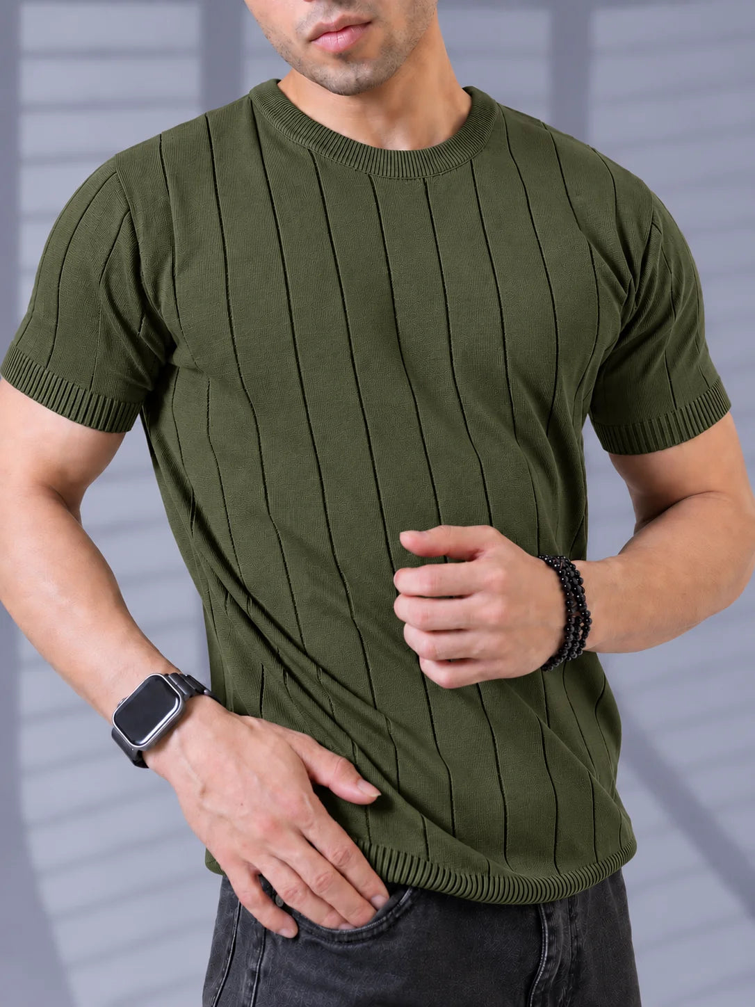 OLIVE DROP NEEDLE CREW TEE