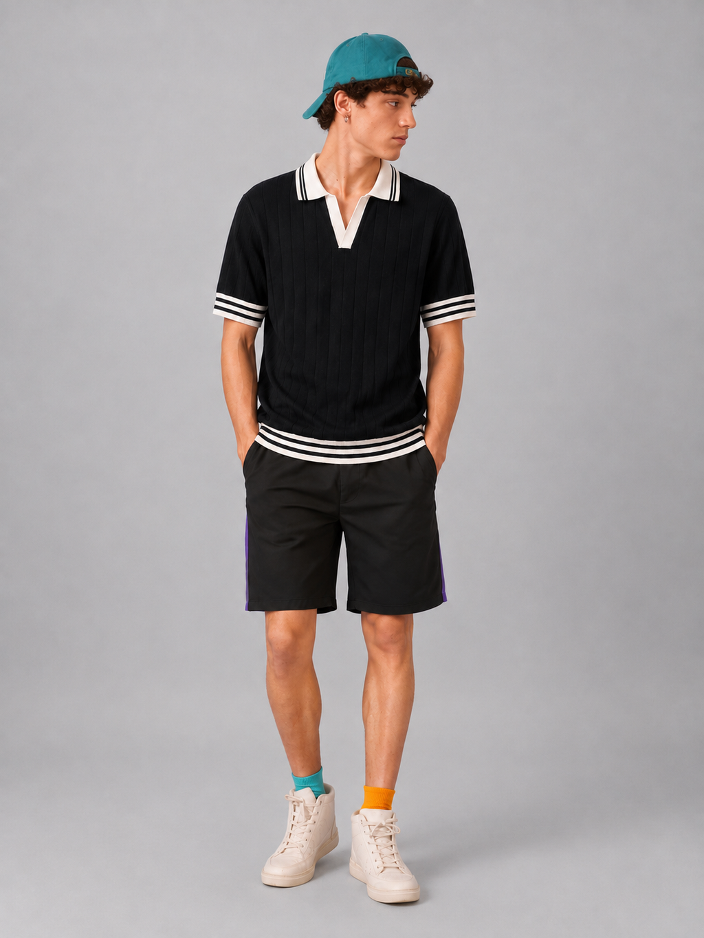 BLACK DROP NEEDLE KNIT POLO
