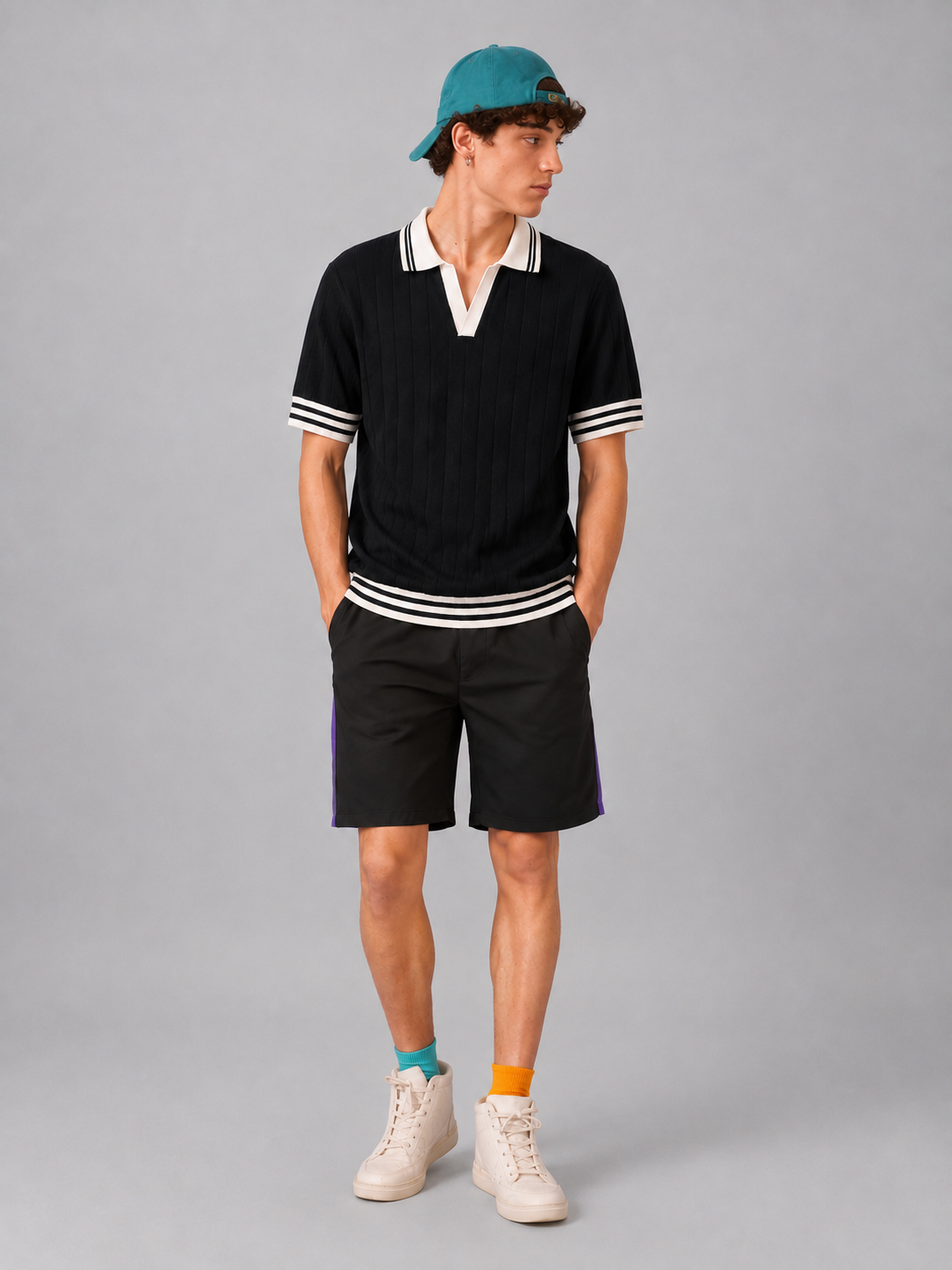 BLACK DROP NEEDLE KNIT POLO