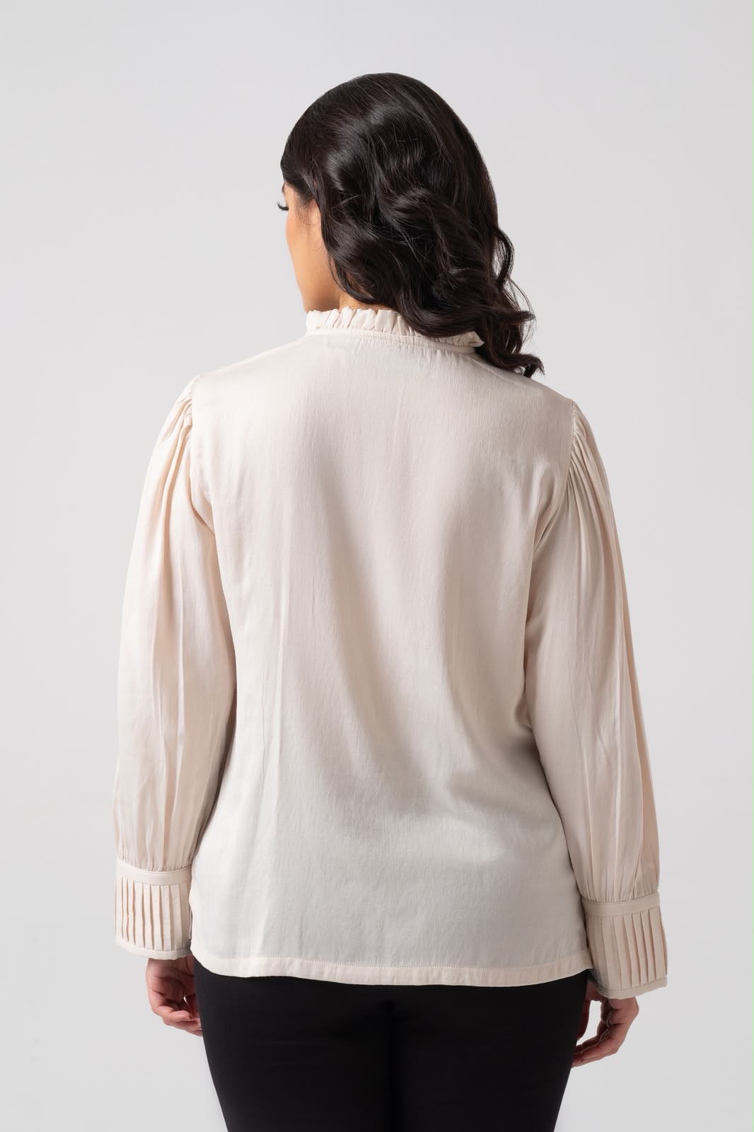 CREAM PLEATED COTTON SILK SHIRT