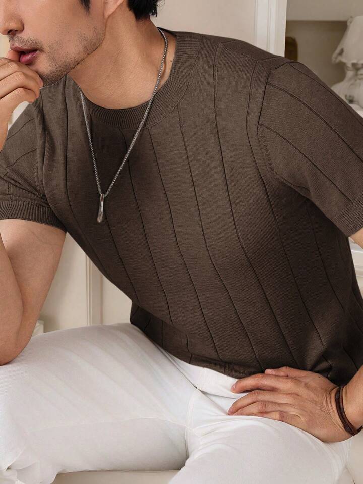 BROWN DROP NEEDLE CREW TEE