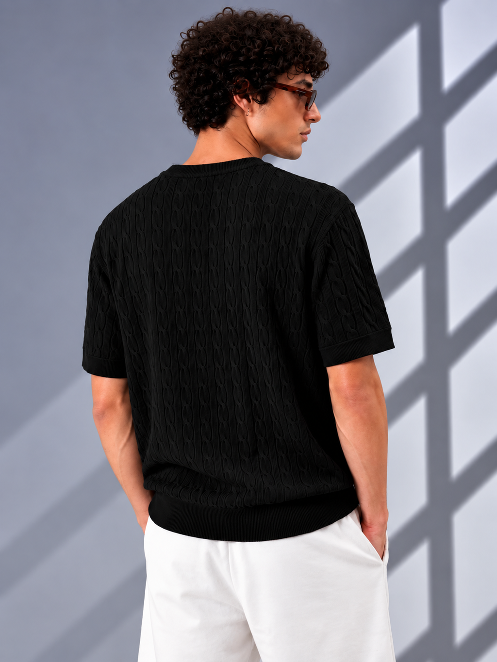 BLACK CABLE KNIT HENLEY