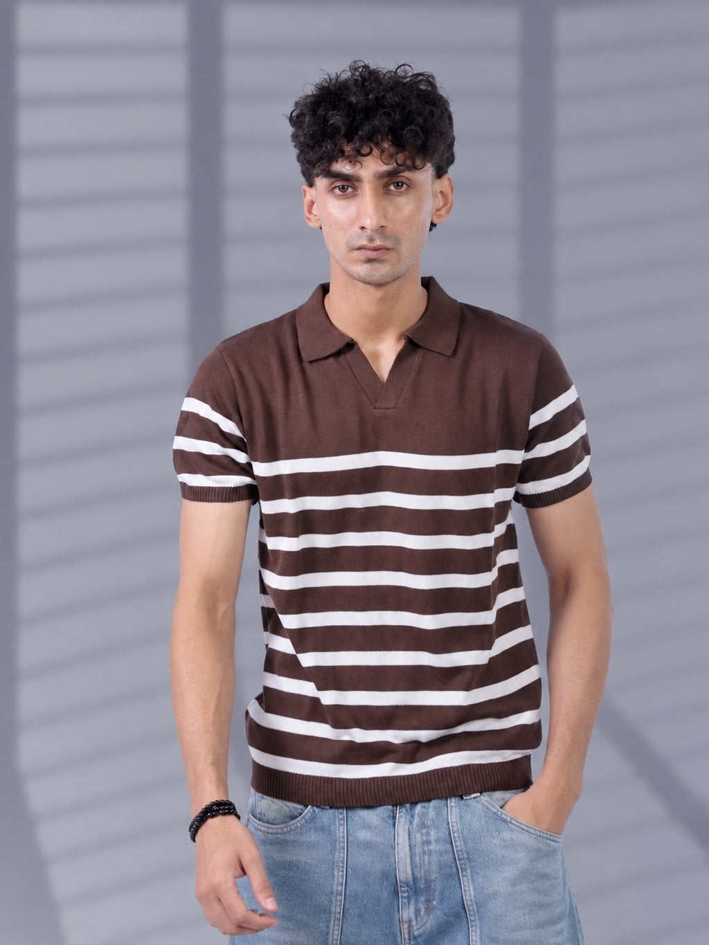 BROWN TIMELESS STRIPER POLO