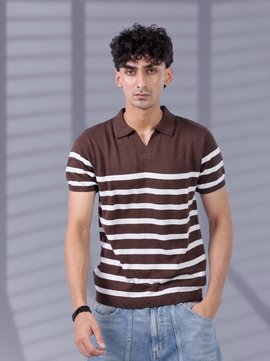 BROWN TIMELESS STRIPER POLO