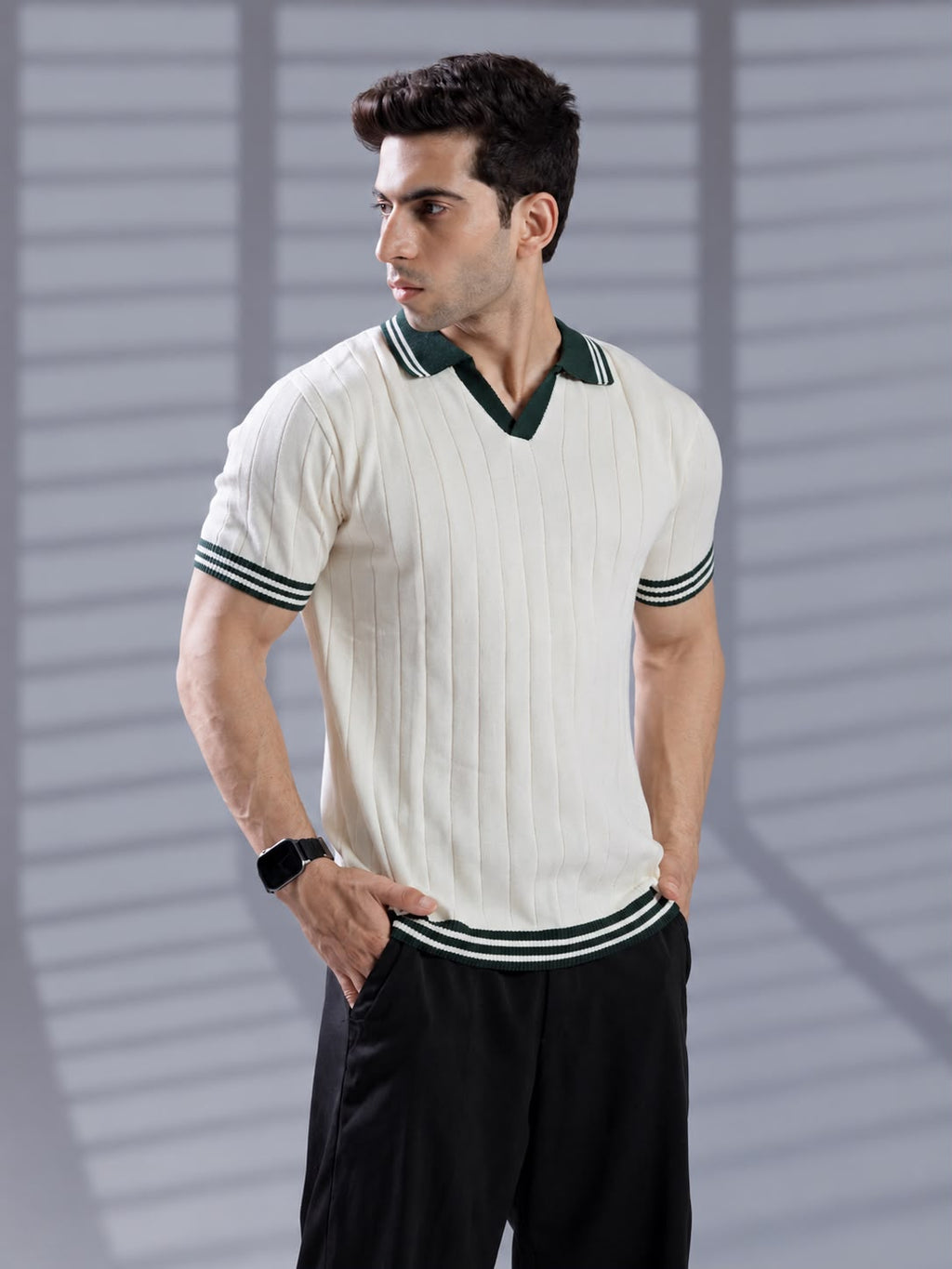 CREAM DROP NEEDLE KNIT POLO