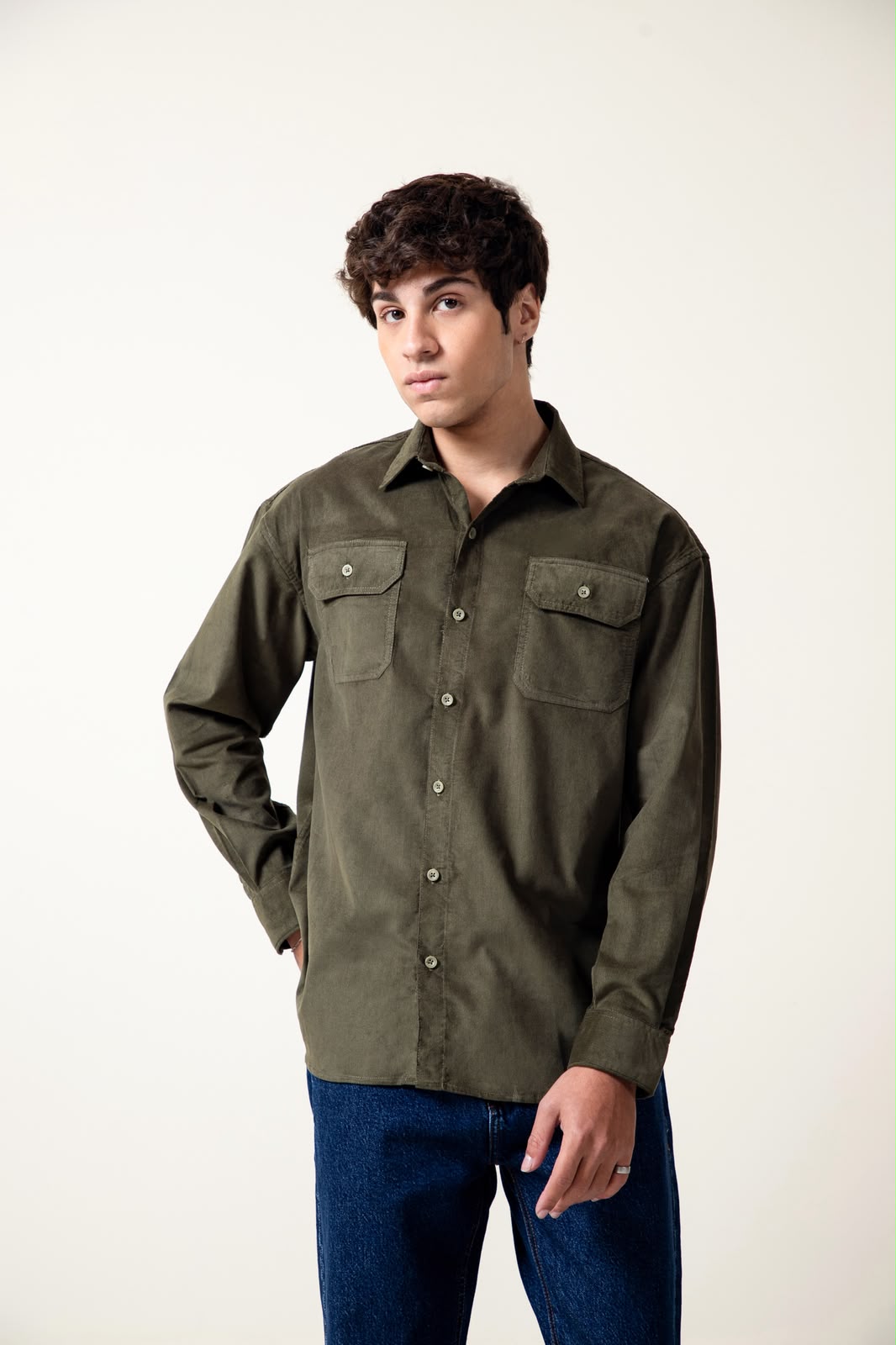 OLIVE CORDUROY SHIRT MEN