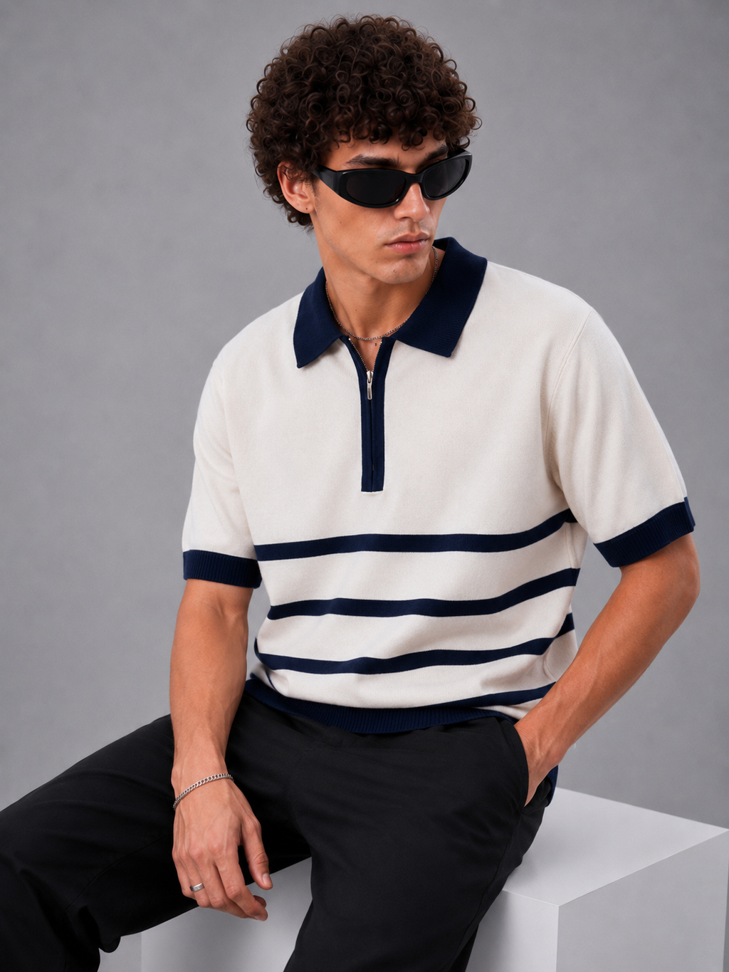 NAVI Y/D ZIPPER POLO