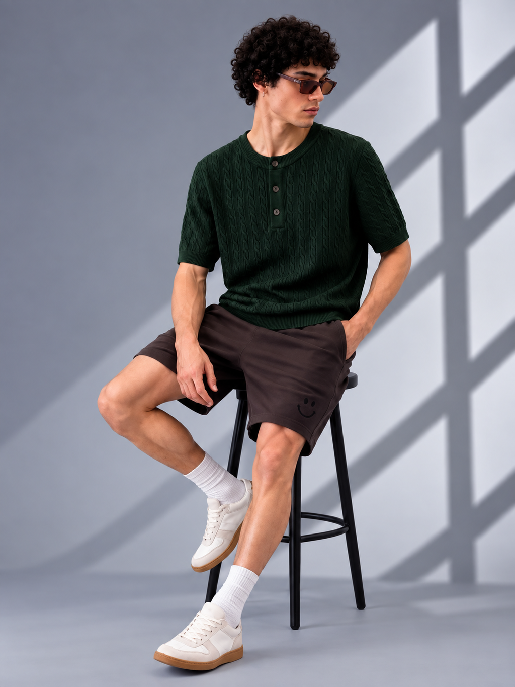 GREEN CABLE KNIT HENLEY