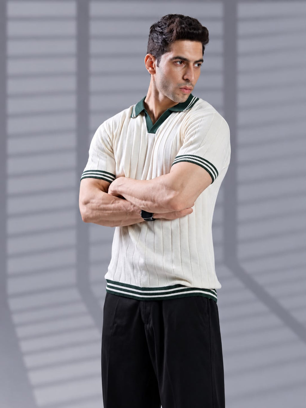 CREAM DROP NEEDLE KNIT POLO