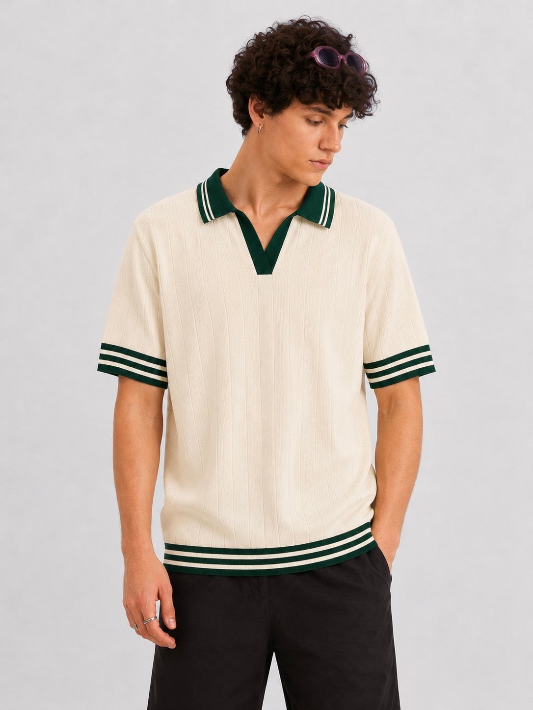 CREAM DROP NEEDLE KNIT POLO