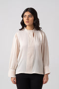 CREAM PLEATED COTTON SILK SHIRT