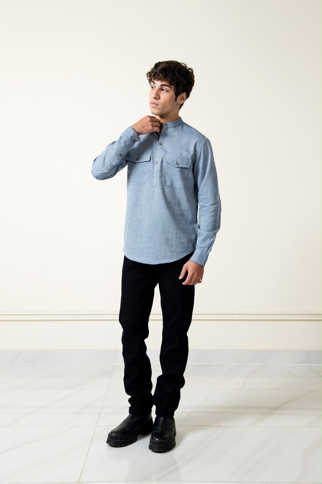 DUSTY BLUE COTTON SHAMBRAY SHIRT