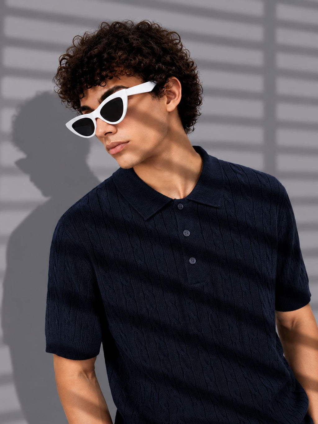 NAVY HERITAGE CABLE KNIT POLO