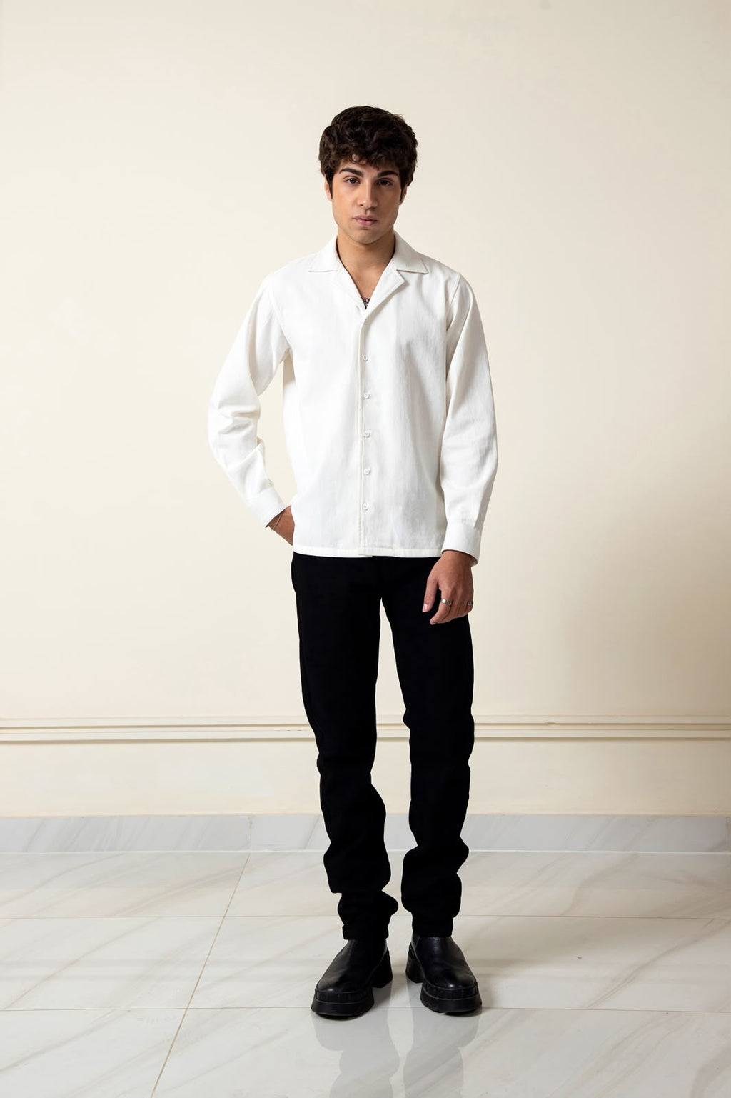 WHITE COTTON LINEN SHIRT