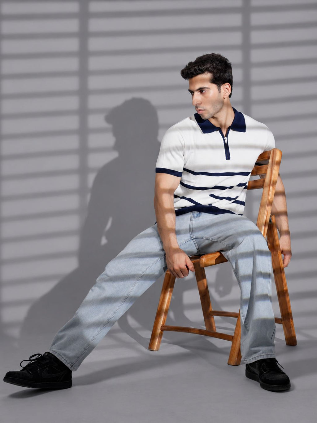 NAVY Y/D ZIPPER POLO