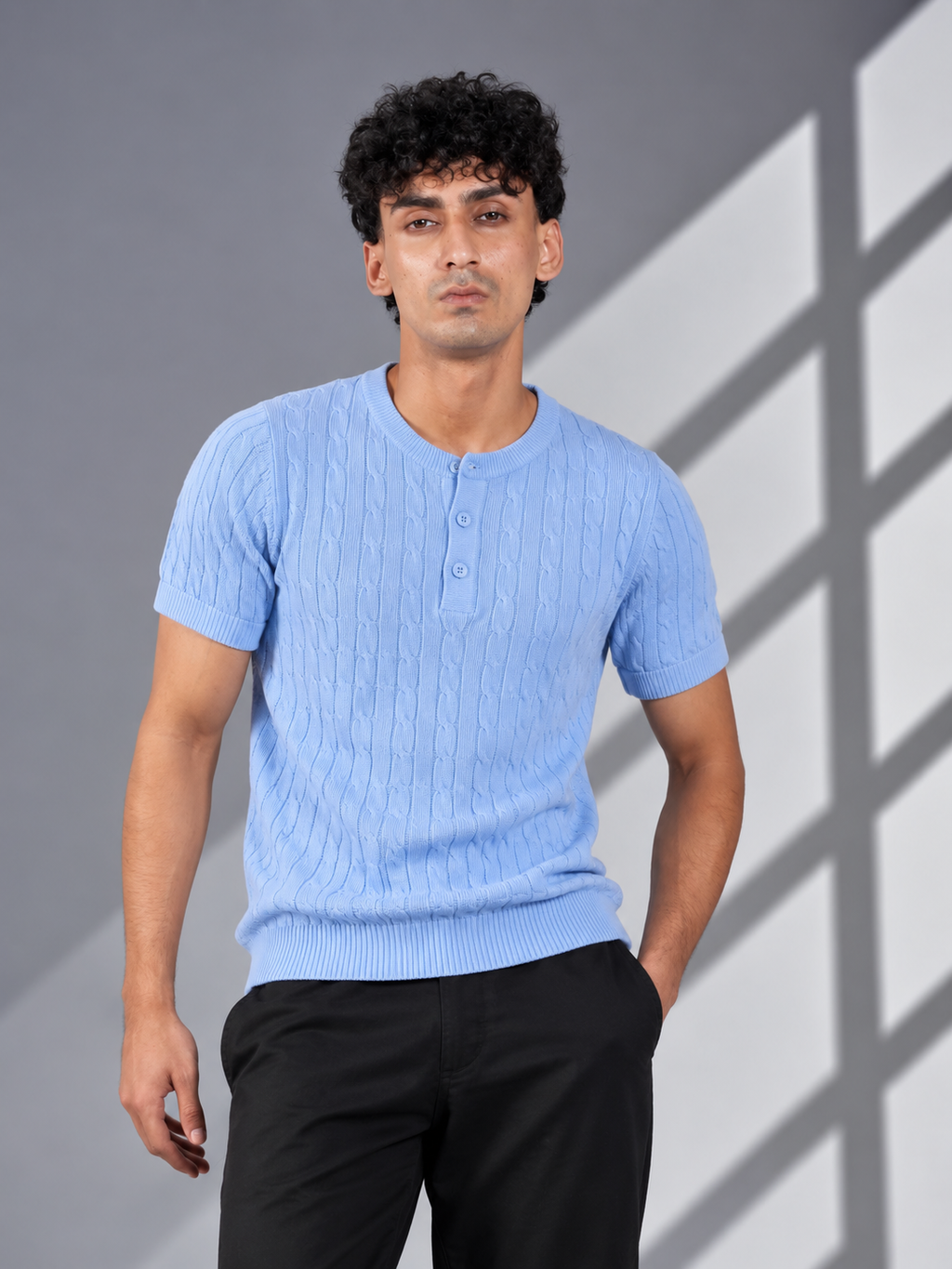 SKY CABLE KNIT HENLEY