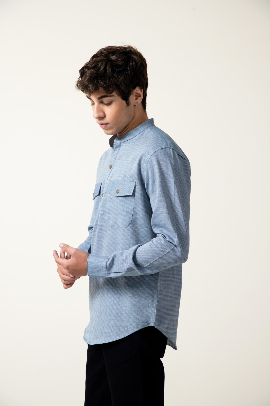 DUSTY BLUE COTTON SHAMBRAY SHIRT