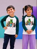 JUNIOR - DARK GREEN WHITE MINECRAFT FLOWER RAGLAN