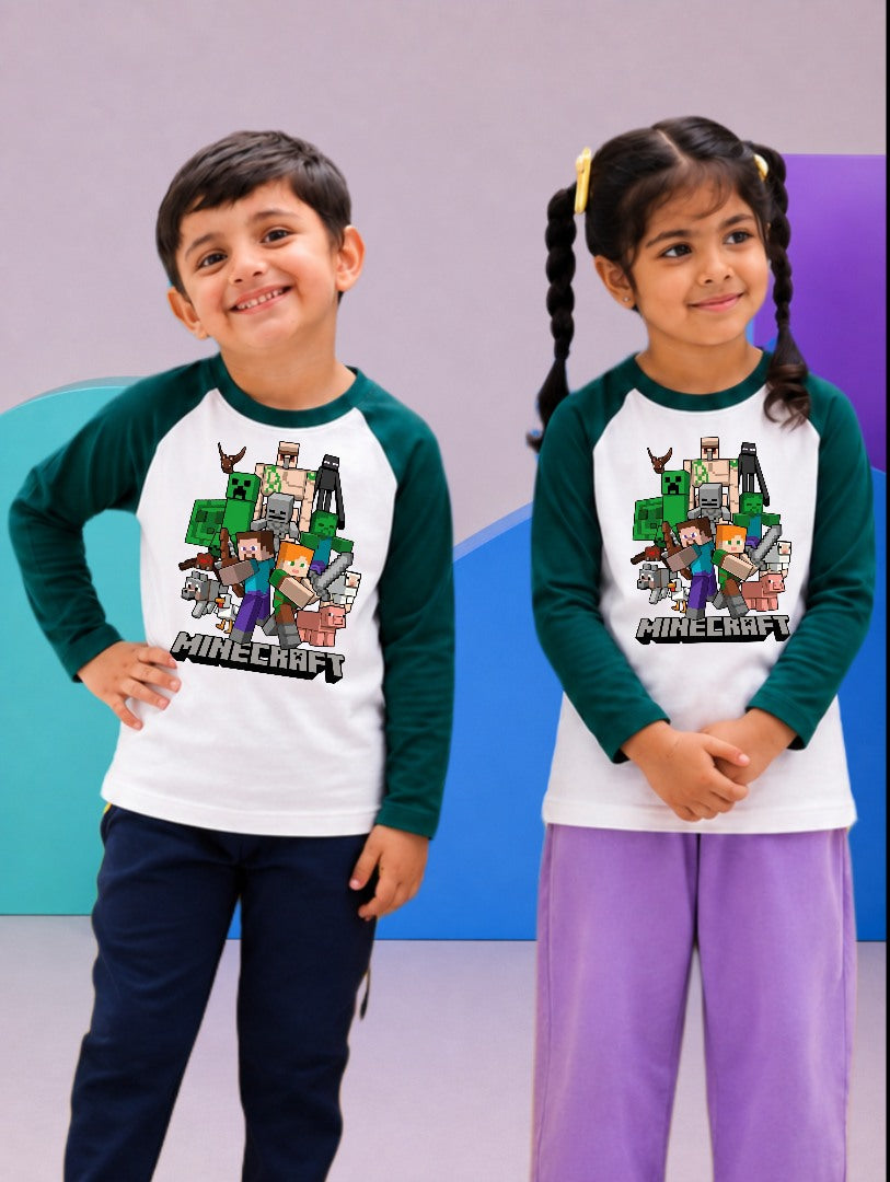 JUNIOR - DARK GREEN WHITE MINECRAFT ADVENTURE RAGLAN