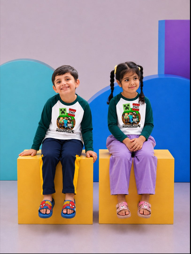 JUNIOR - DARK GREEN WHITE TNT MINECRAFT RAGLAN