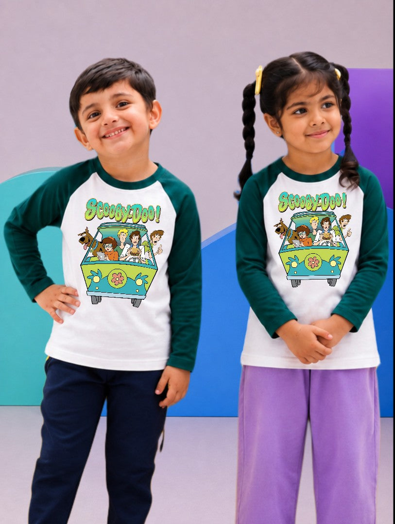 JUNIOR - DARK GREEN WHITE SCOOBY-DOO BUS RAGLAN