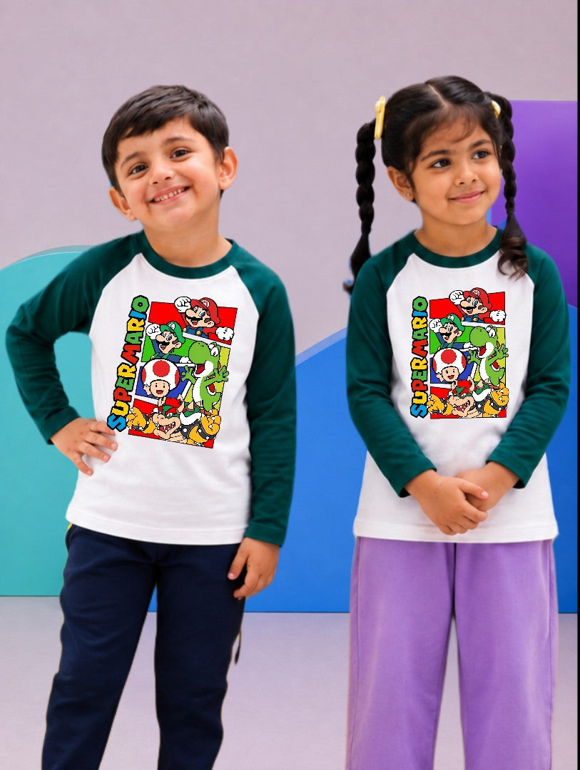 JUNIOR - DARK GREEN WHITE SUPER MARIO RAGLAN