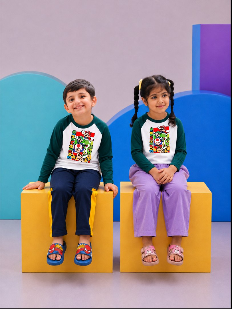 JUNIOR - DARK GREEN WHITE SUPER MARIO RAGLAN