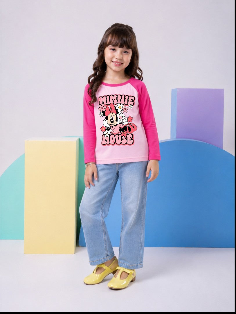 JUNIOR - HOT PINK & BABY PINK MINNIE MOUSE RAGLAN