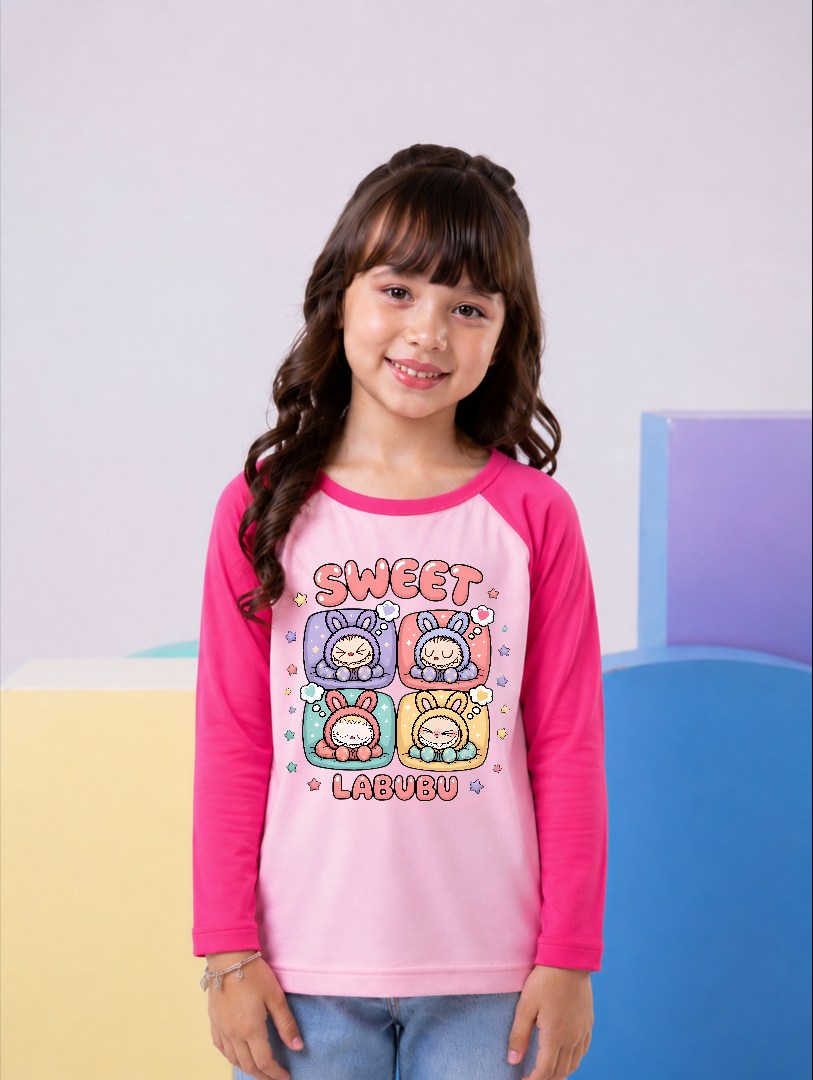 JUNIOR - HOT PINK & BABY PINK SWEET LABUBU RAGLAN