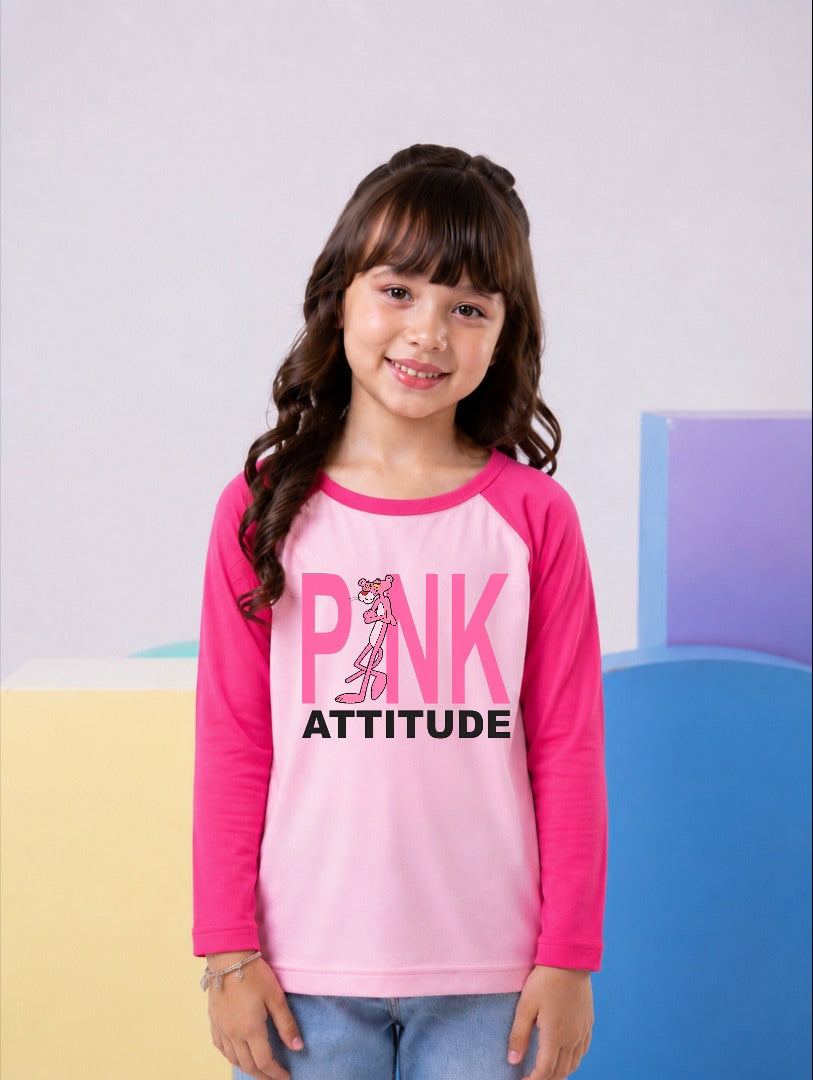 JUNIOR - HOT PINK & BABY PINK PANTHER ATTITUDE RAGLAN