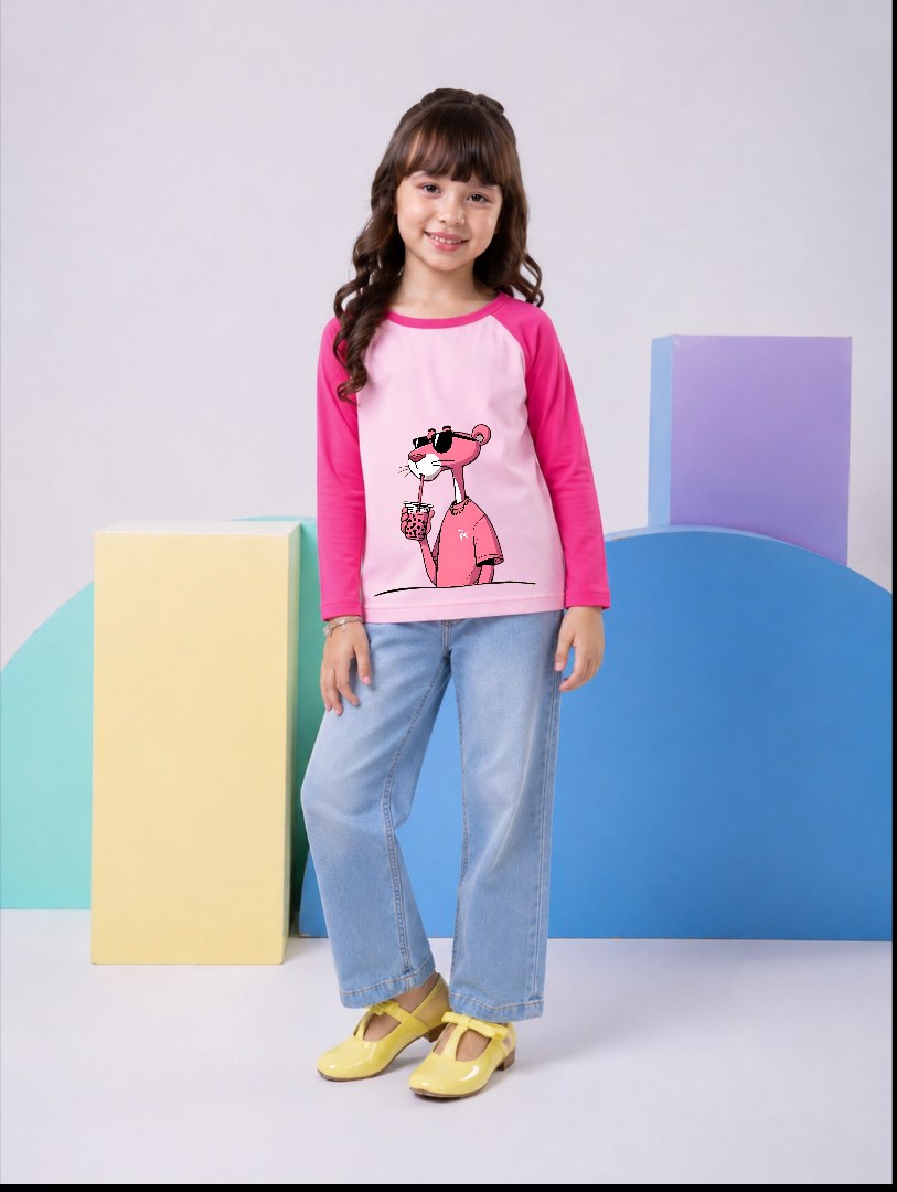 JUNIOR - HOT PINK & BABY PINK COOL PINK PANTHER RAGLAN