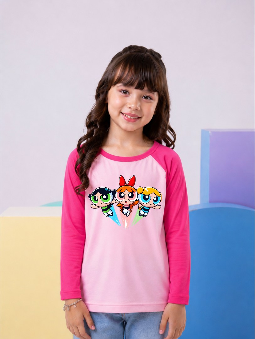 JUNIOR - HOT PINK & BABY PINK POWER PUFF GIRLS RAGLAN